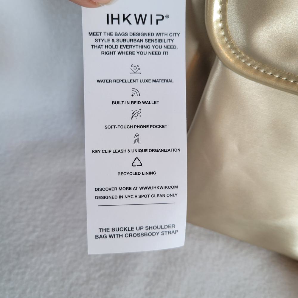 IHKWIP Women Shoulder Bag Convertible Buckle Up Crossbody Medium Gold Size M - Picture 8 of 10